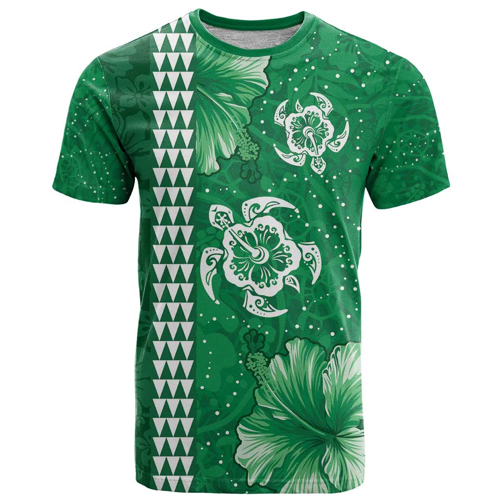 Green Hibiscus Turle T Shirt Hawaiian Style Tribal Tapa Pattern