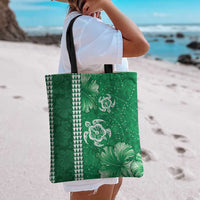 Green Hibiscus Turle Tote Bag Hawaiian Style Tribal Tapa Pattern - Polynesian Pride