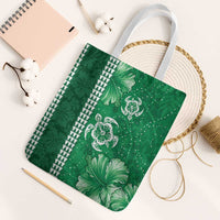 Green Hibiscus Turle Tote Bag Hawaiian Style Tribal Tapa Pattern - Polynesian Pride