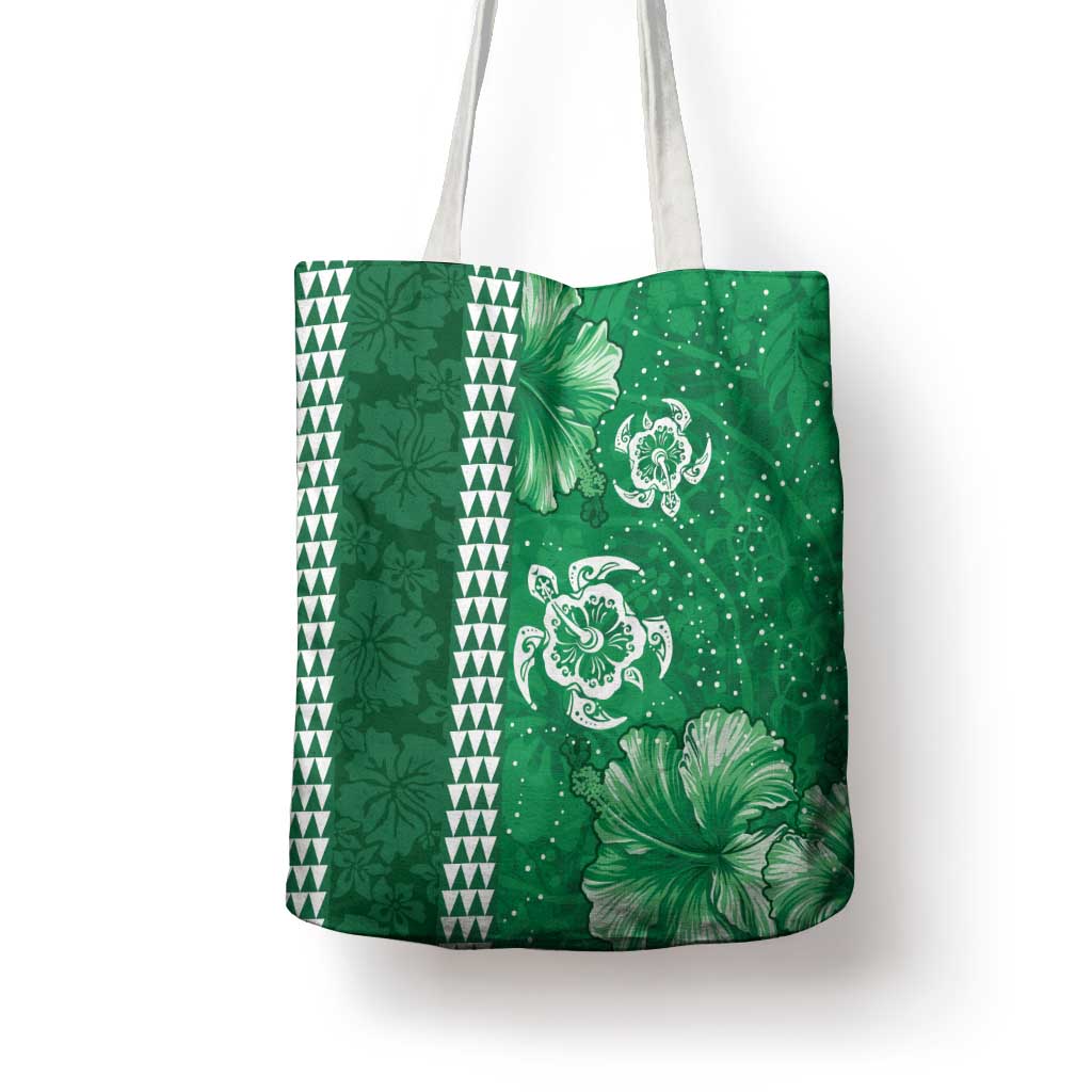 Green Hibiscus Turle Tote Bag Hawaiian Style Tribal Tapa Pattern - Polynesian Pride