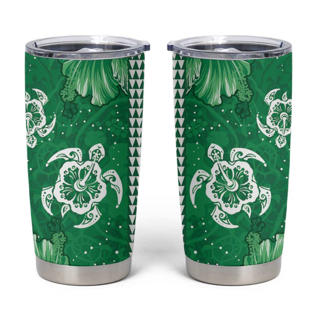 Green Hibiscus Turle Tumbler Cup Hawaiian Style Tribal Tapa Pattern