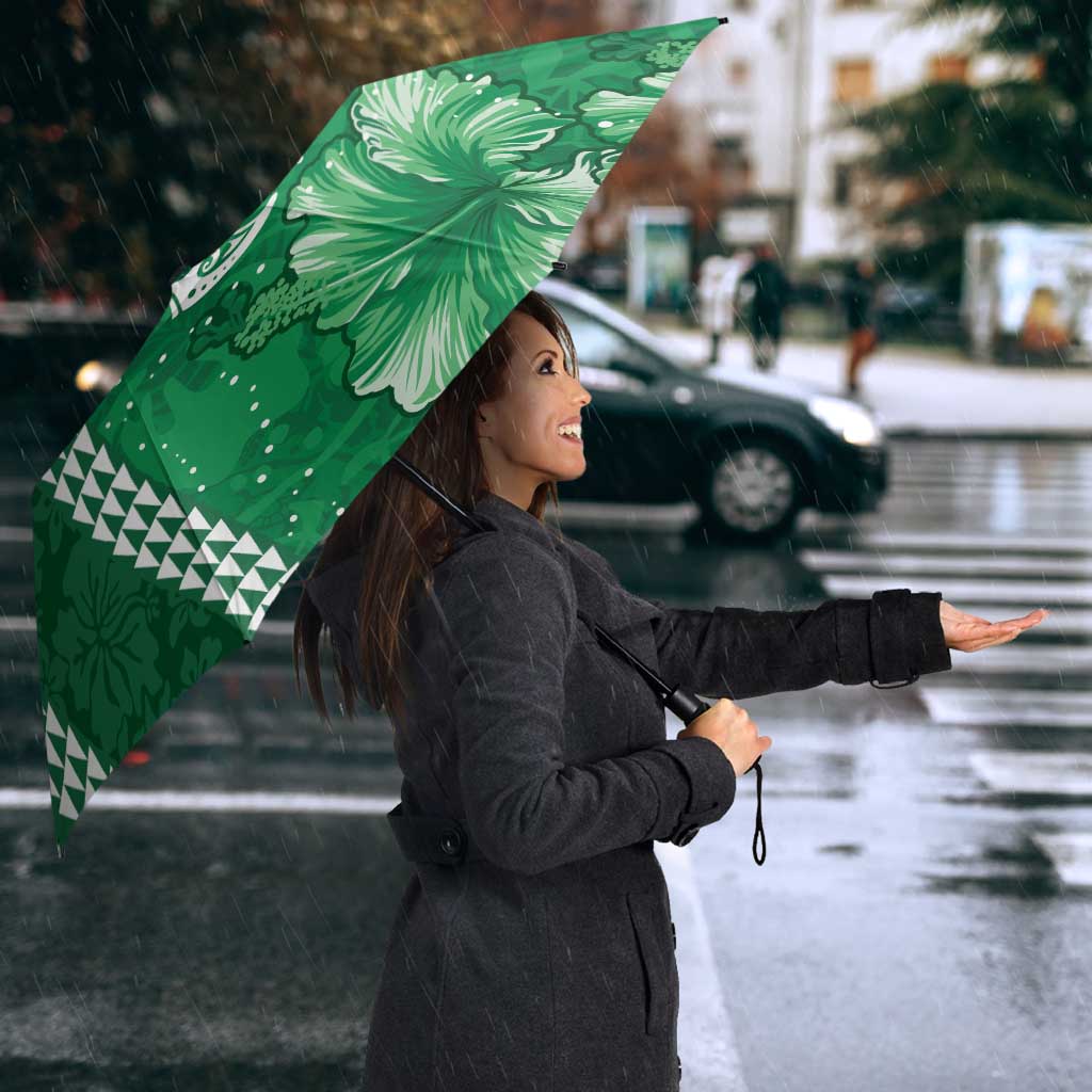 Green Hibiscus Turle Umbrella Hawaiian Style Tribal Tapa Pattern - Polynesian Pride