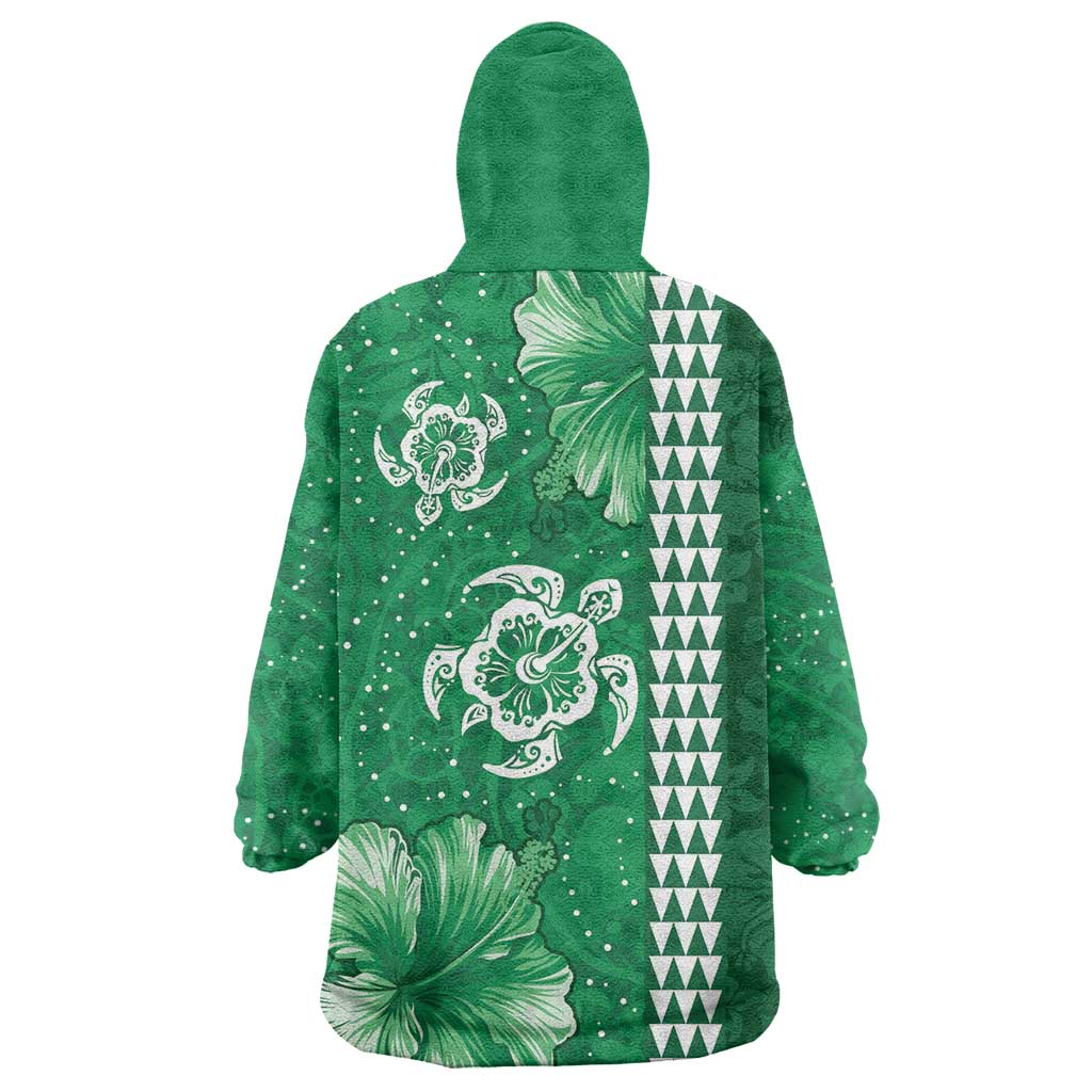 Green Hibiscus Turle Wearable Blanket Hoodie Hawaiian Style Tribal Tapa Pattern LT9 - Polynesian Pride
