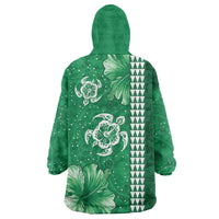 Green Hibiscus Turle Wearable Blanket Hoodie Hawaiian Style Tribal Tapa Pattern LT9 - Polynesian Pride