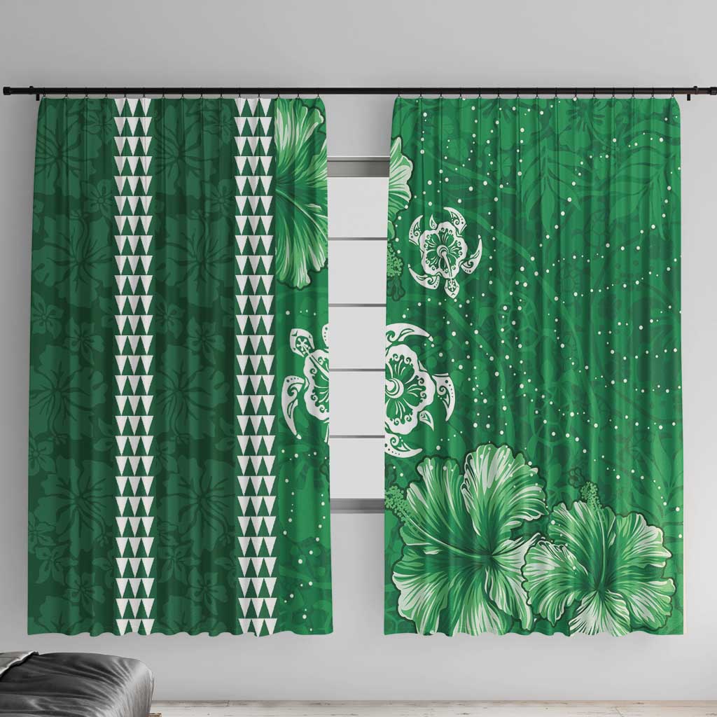 Green Hibiscus Turle Window Curtain Hawaiian Style Tribal Tapa Pattern LT9 With Hooks Green - Polynesian Pride
