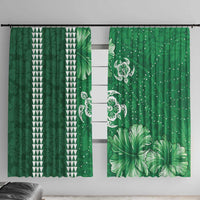 Green Hibiscus Turle Window Curtain Hawaiian Style Tribal Tapa Pattern LT9 With Hooks Green - Polynesian Pride