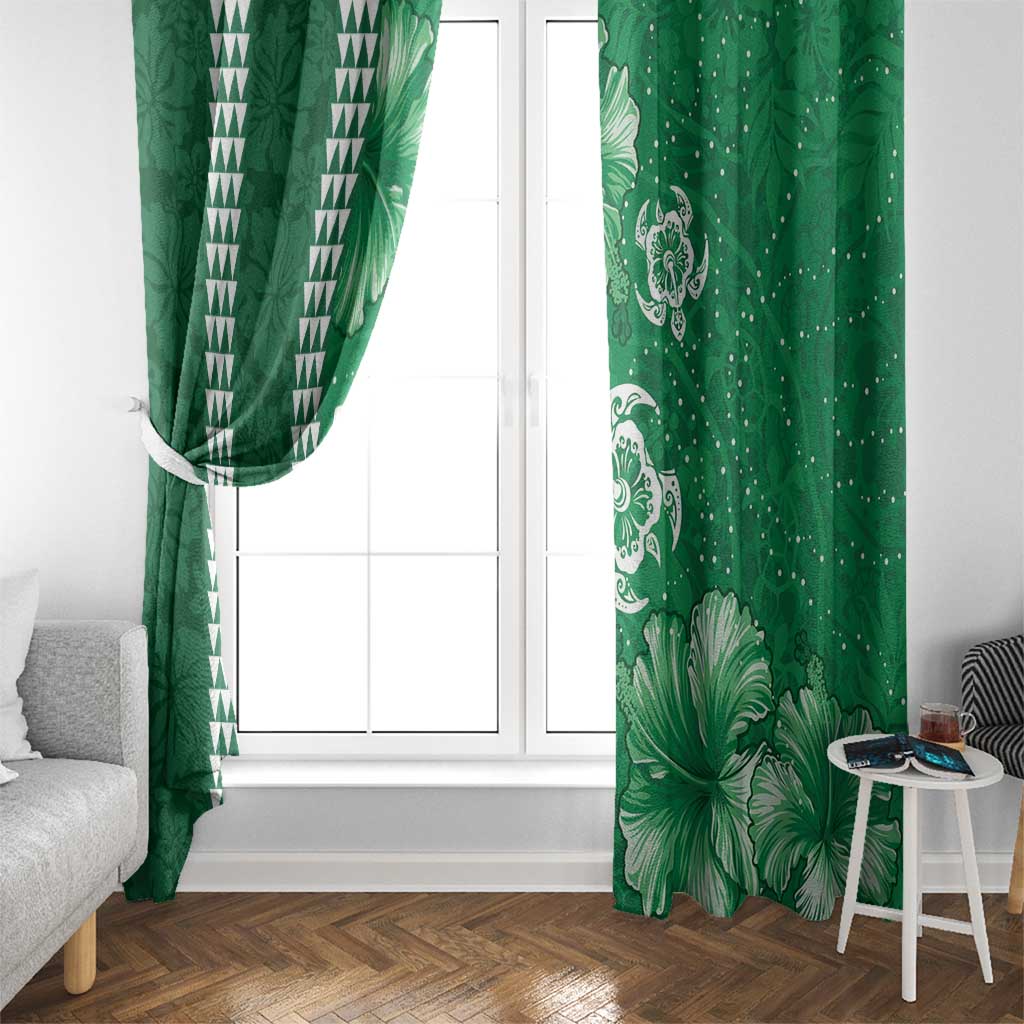 Green Hibiscus Turle Window Curtain Hawaiian Style Tribal Tapa Pattern LT9 - Polynesian Pride
