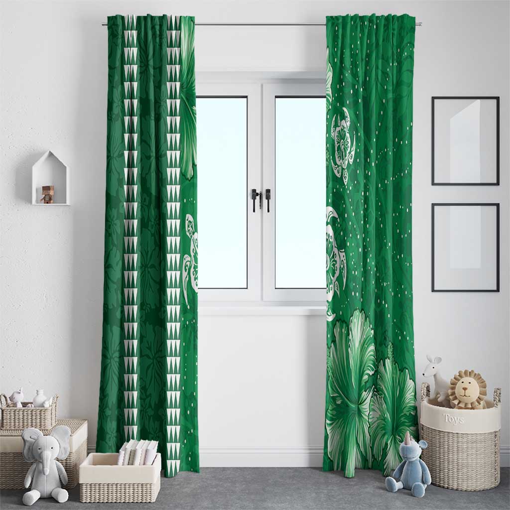 Green Hibiscus Turle Window Curtain Hawaiian Style Tribal Tapa Pattern LT9 - Polynesian Pride