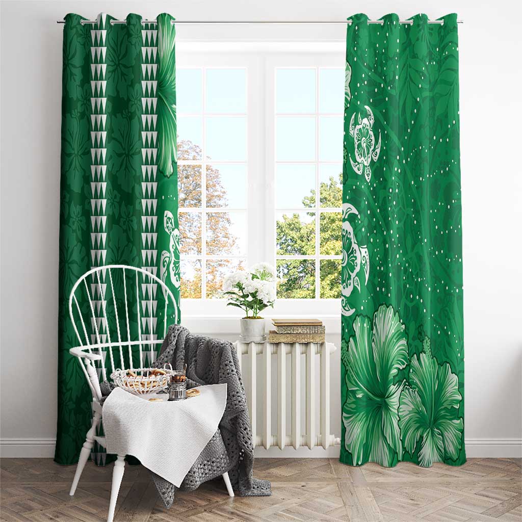 Green Hibiscus Turle Window Curtain Hawaiian Style Tribal Tapa Pattern LT9 - Polynesian Pride