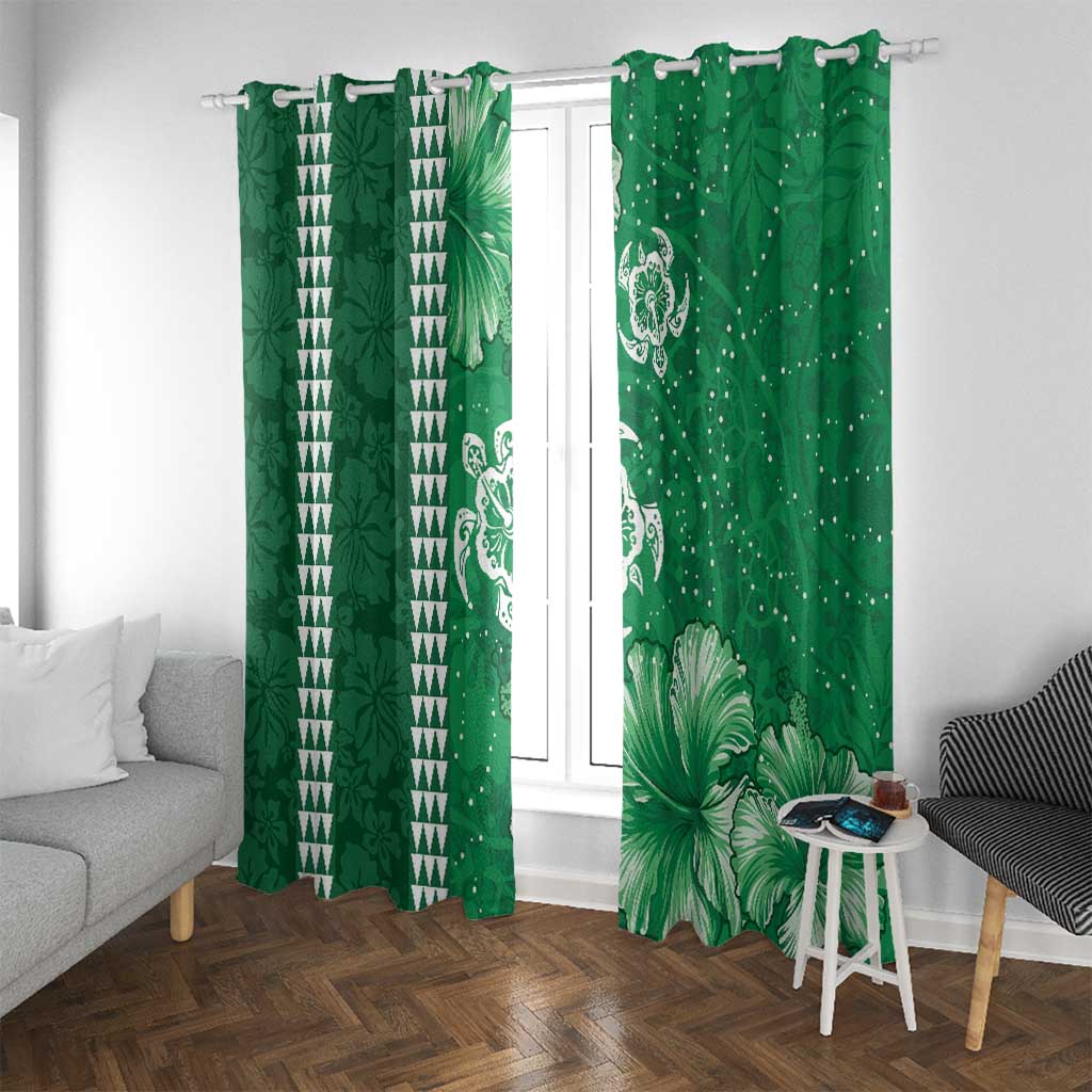 Green Hibiscus Turle Window Curtain Hawaiian Style Tribal Tapa Pattern LT9 With Grommets Green - Polynesian Pride