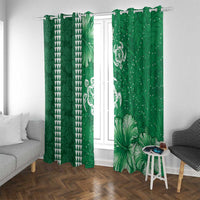 Green Hibiscus Turle Window Curtain Hawaiian Style Tribal Tapa Pattern LT9 With Grommets Green - Polynesian Pride