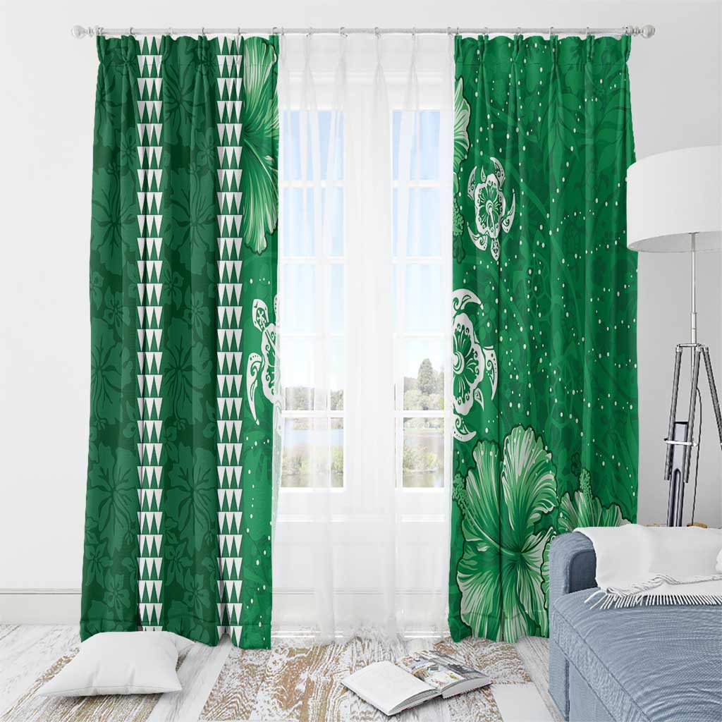 Green Hibiscus Turle Window Curtain Hawaiian Style Tribal Tapa Pattern LT9 - Polynesian Pride