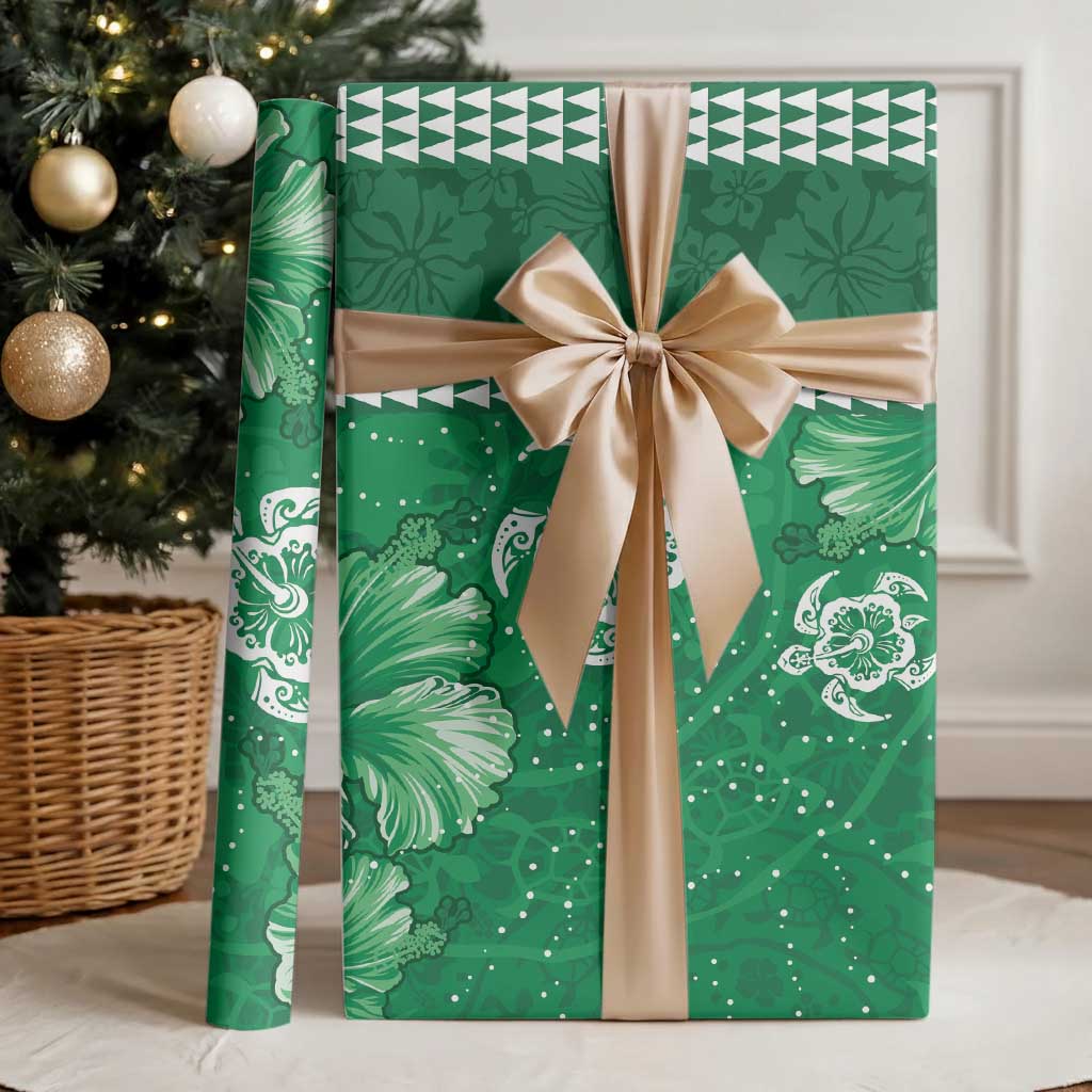 Green Hibiscus Turle Wrapping Paper Hawaiian Style Tribal Tapa Pattern - Polynesian Pride