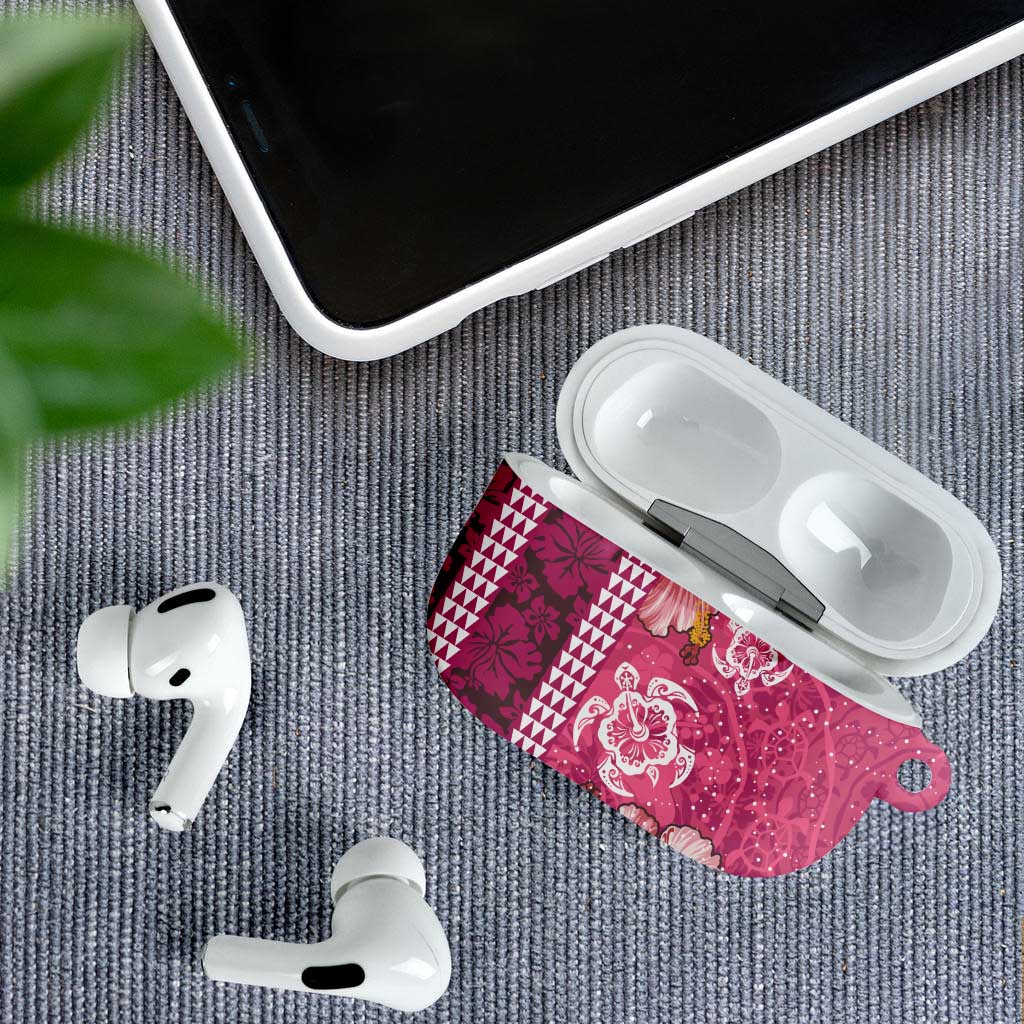 Pink Hibiscus Turle AirPods Case Hawaiian Style Tribal Tapa Pattern - Polynesian Pride