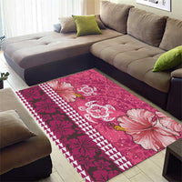 Pink Hibiscus Turle Area Rug Hawaiian Style Tribal Tapa Pattern