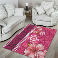 Pink Hibiscus Turle Area Rug Hawaiian Style Tribal Tapa Pattern