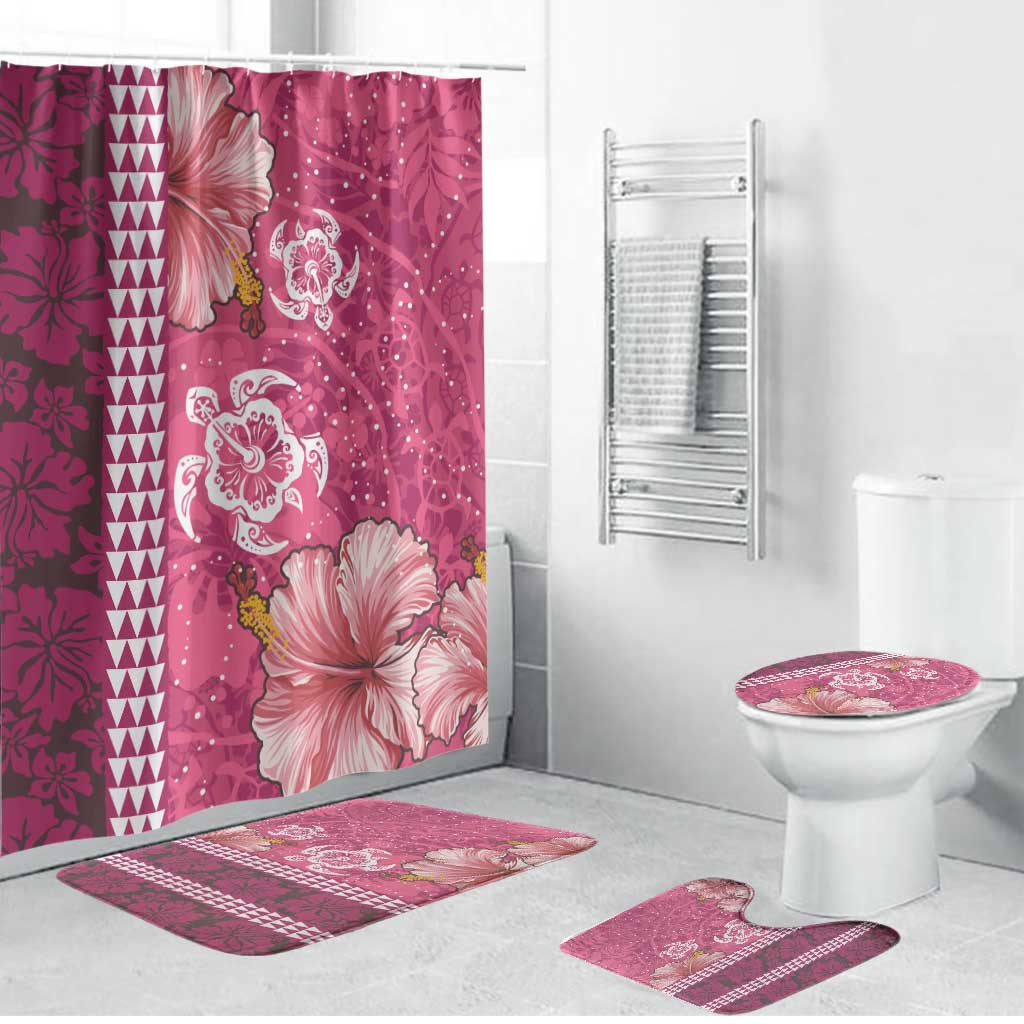 Pink Hibiscus Turle Bathroom Set Hawaiian Style Tribal Tapa Pattern - Polynesian Pride