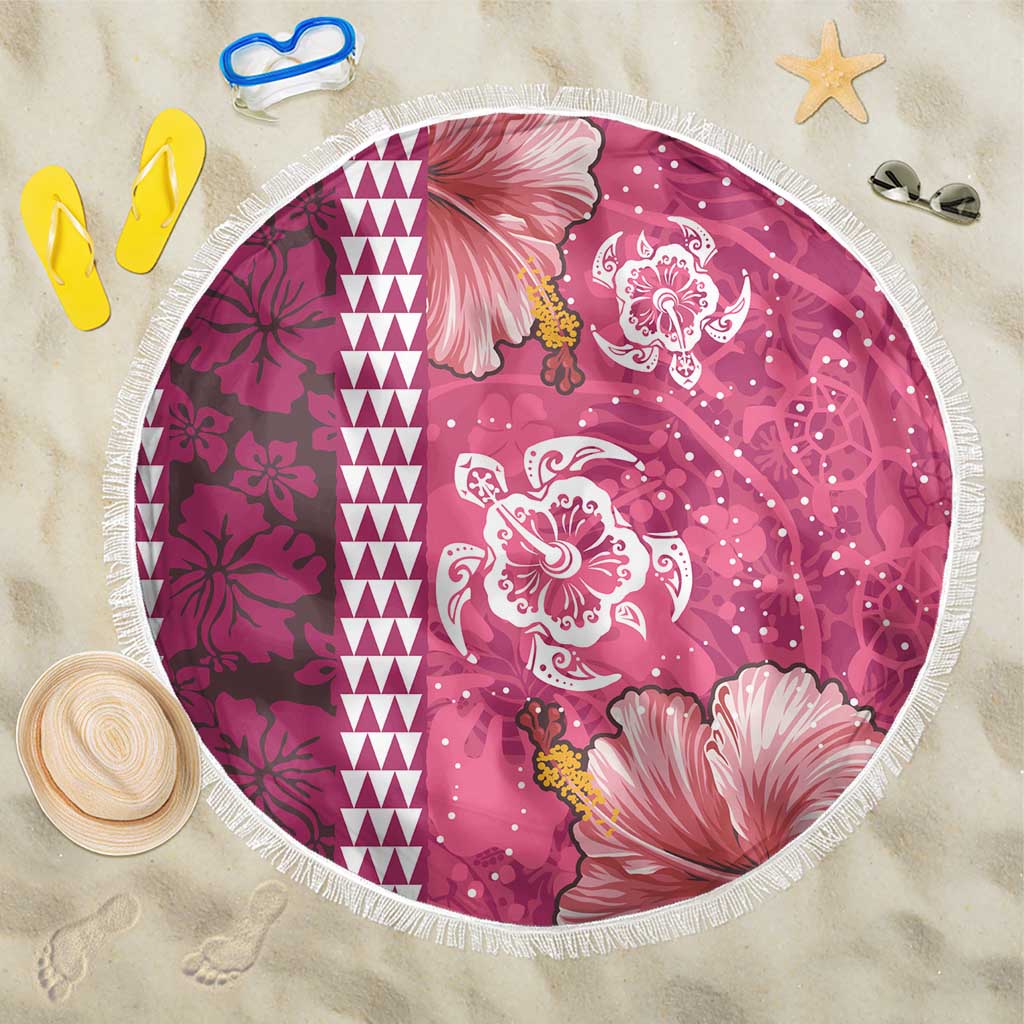 Pink Hibiscus Turle Beach Blanket Hawaiian Style Tribal Tapa Pattern