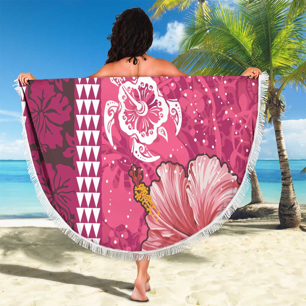 Pink Hibiscus Turle Beach Blanket Hawaiian Style Tribal Tapa Pattern