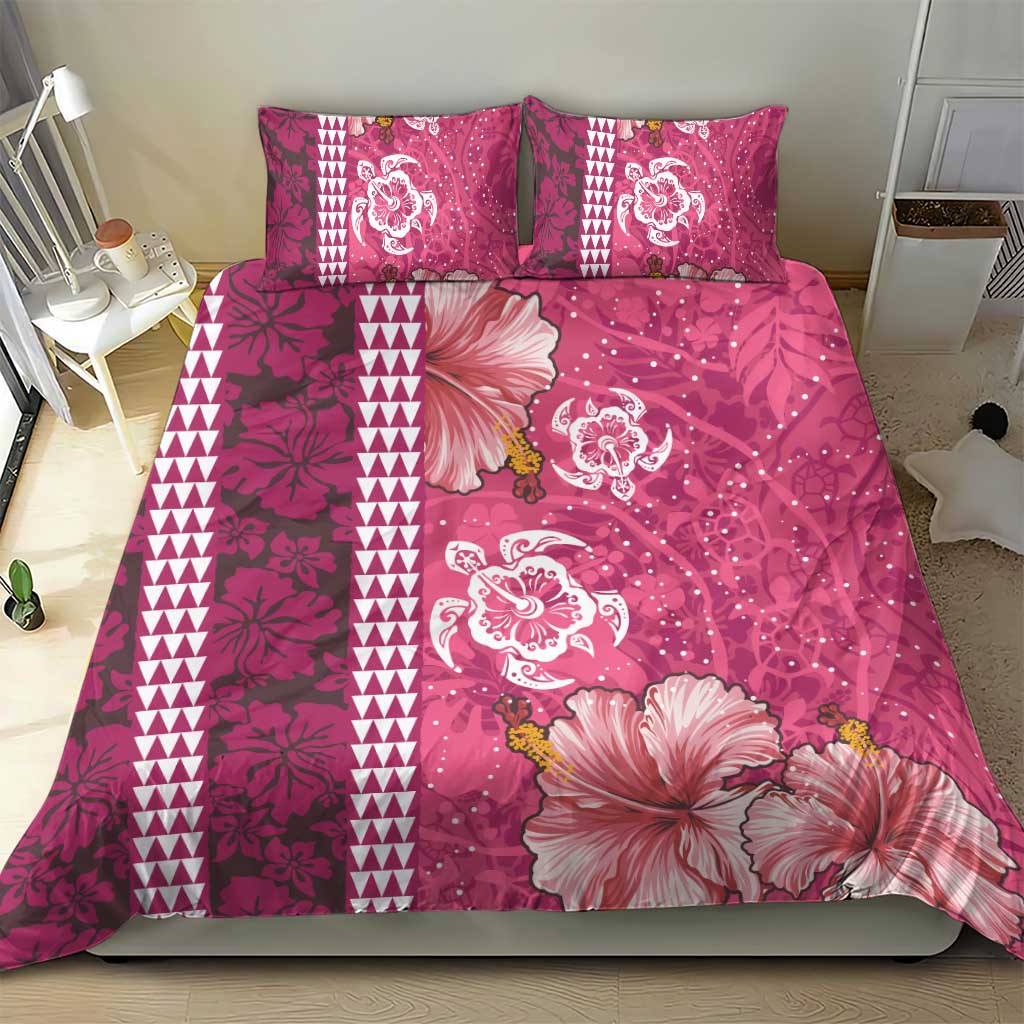 Pink Hibiscus Turle Bedding Set Hawaiian Style Tribal Tapa Pattern