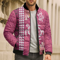 Pink Hibiscus Turle Bomber Puffer Jacket Hawaiian Style Tribal Tapa Pattern - Polynesian Pride