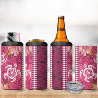 Pink Hibiscus Turle 4 in 1 Can Cooler Tumbler Hawaiian Style Tribal Tapa Pattern