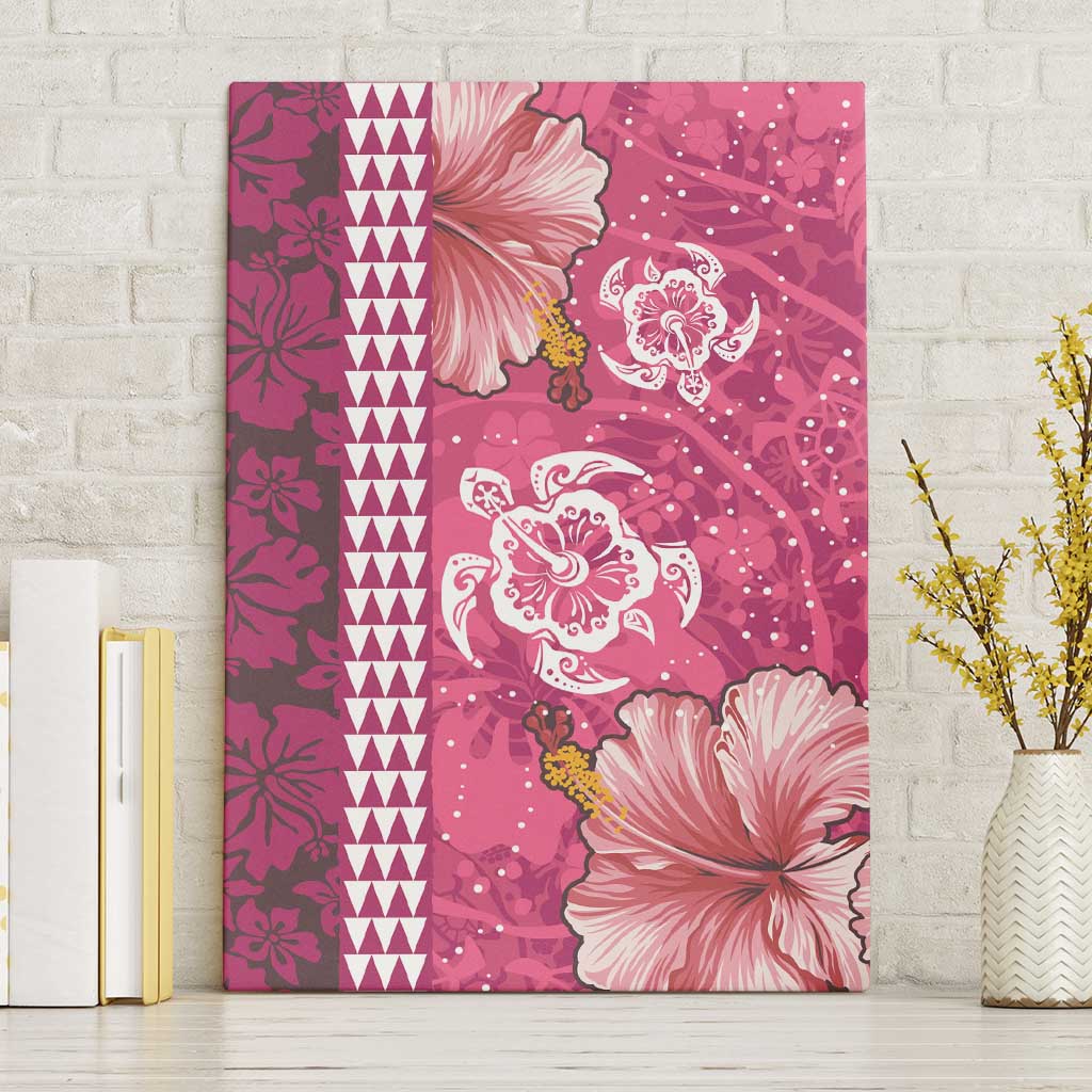 Pink Hibiscus Turle Canvas Wall Art Hawaiian Style Tribal Tapa Pattern