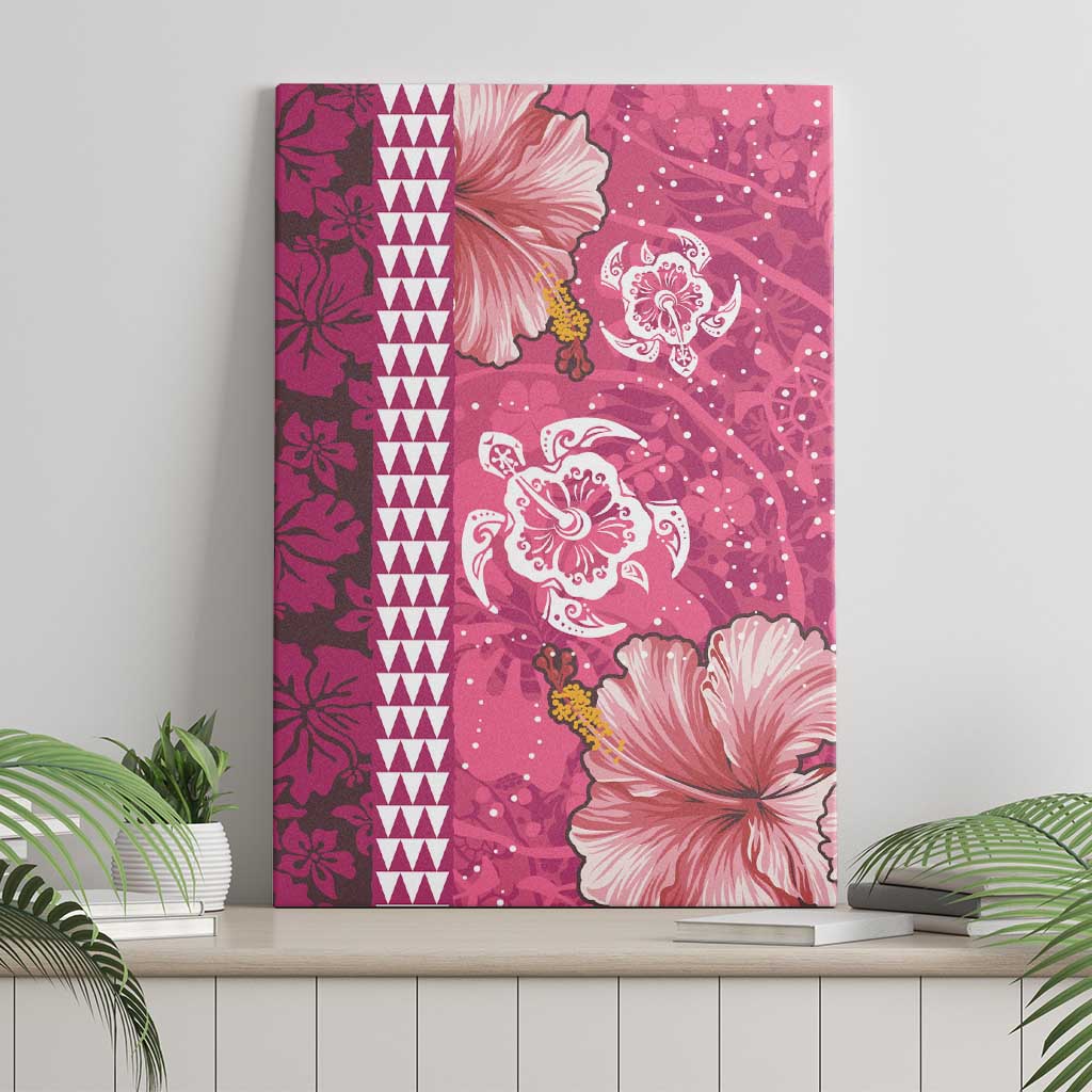 Pink Hibiscus Turle Canvas Wall Art Hawaiian Style Tribal Tapa Pattern