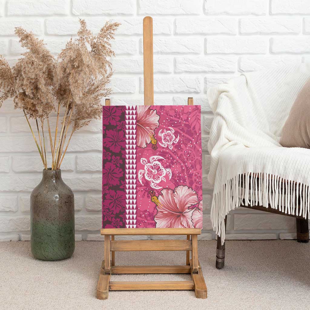Pink Hibiscus Turle Canvas Wall Art Hawaiian Style Tribal Tapa Pattern