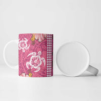 Pink Hibiscus Turle Ceramic Mug Hawaiian Style Tribal Tapa Pattern - Polynesian Pride