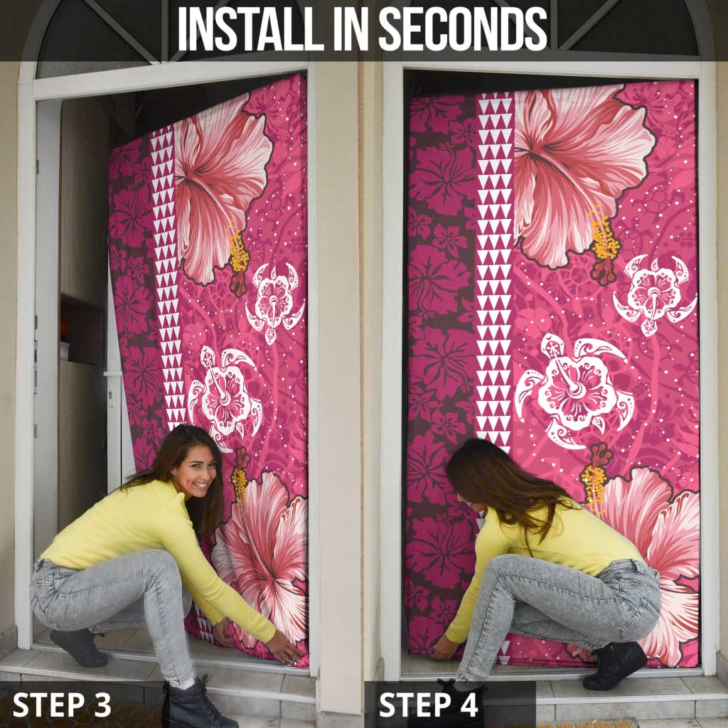 Pink Hibiscus Turle Door Cover Hawaiian Style Tribal Tapa Pattern - Polynesian Pride