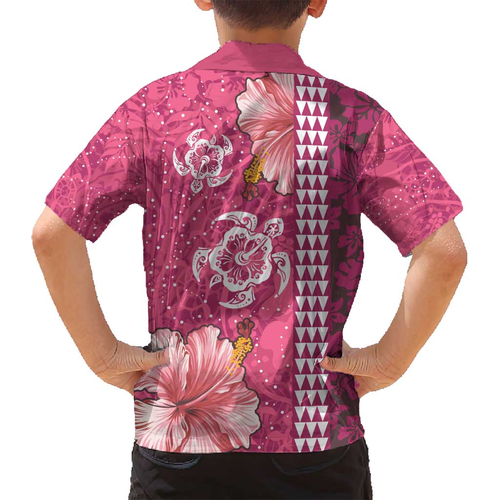 Pink Hibiscus Turle Family Matching Long Sleeve Bodycon Dress and Hawaiian Shirt Hawaiian Style Tribal Tapa Pattern