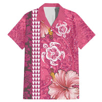 Pink Hibiscus Turle Family Matching Mermaid Dress and Hawaiian Shirt Hawaiian Style Tribal Tapa Pattern