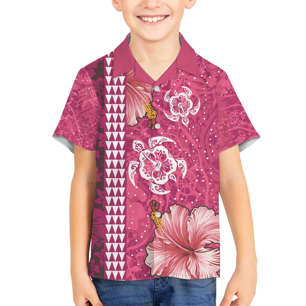 Pink Hibiscus Turle Family Matching Off Shoulder Short Dress and Hawaiian Shirt Hawaiian Style Tribal Tapa Pattern