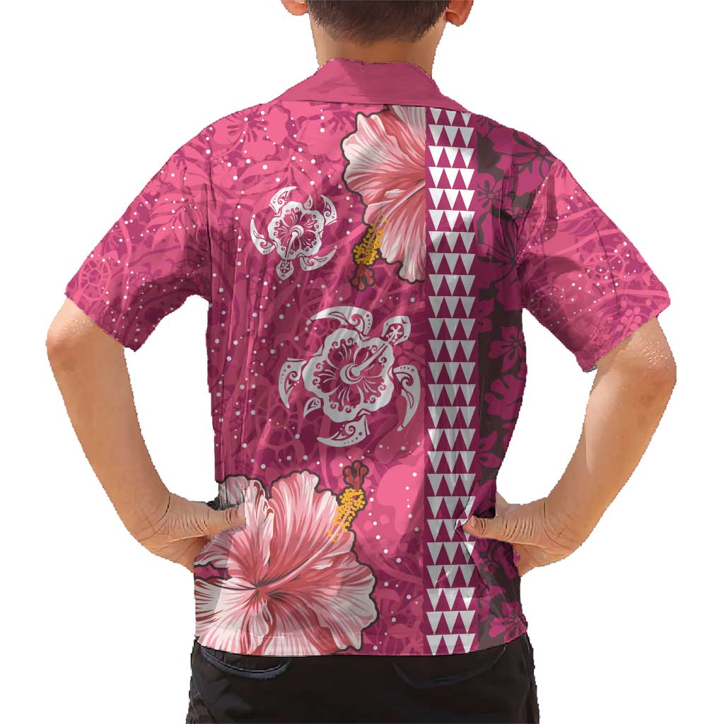 Pink Hibiscus Turle Family Matching Short Sleeve Bodycon Dress and Hawaiian Shirt Hawaiian Style Tribal Tapa Pattern
