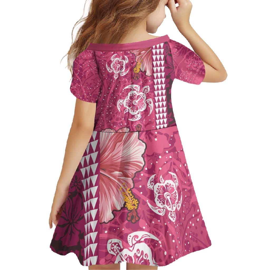 Pink Hibiscus Turle Family Matching Short Sleeve Bodycon Dress and Hawaiian Shirt Hawaiian Style Tribal Tapa Pattern