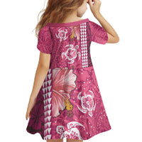 Pink Hibiscus Turle Family Matching Short Sleeve Bodycon Dress and Hawaiian Shirt Hawaiian Style Tribal Tapa Pattern