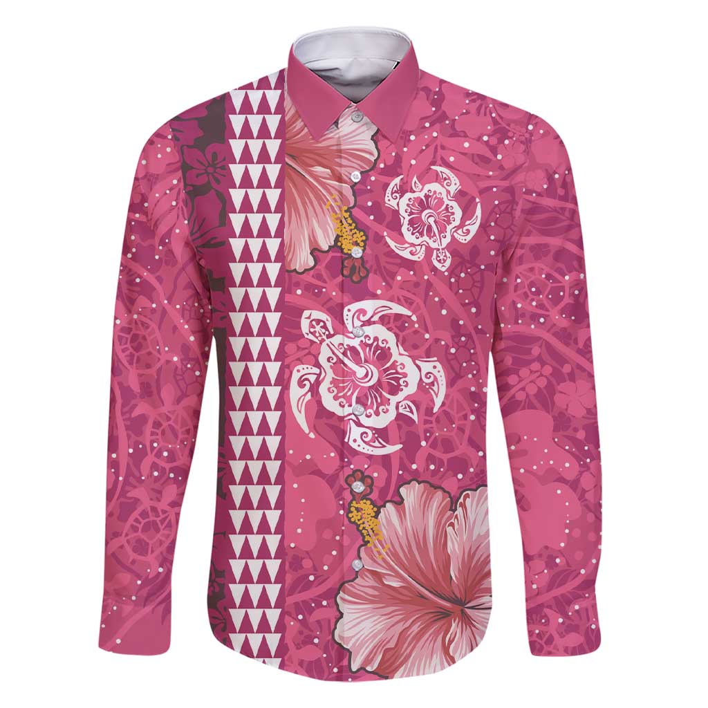 Pink Hibiscus Turle Family Matching Short Sleeve Bodycon Dress and Hawaiian Shirt Hawaiian Style Tribal Tapa Pattern