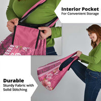 Pink Hibiscus Turle Grocery Bag Hawaiian Style Tribal Tapa Pattern