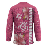 Pink Hibiscus Turle Hockey Jersey Hawaiian Style Tribal Tapa Pattern - Polynesian Pride