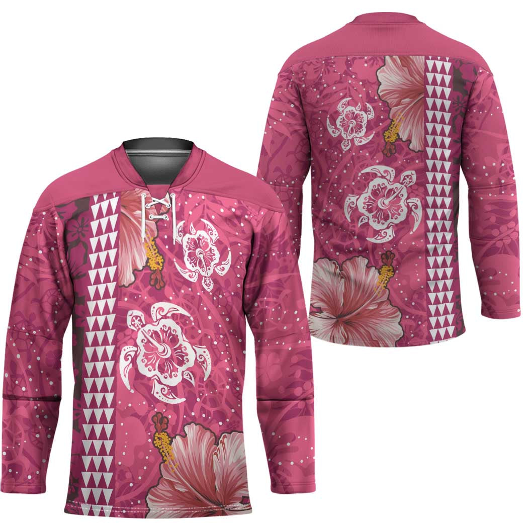 Pink Hibiscus Turle Hockey Jersey Hawaiian Style Tribal Tapa Pattern - Polynesian Pride