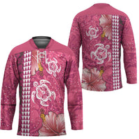 Pink Hibiscus Turle Hockey Jersey Hawaiian Style Tribal Tapa Pattern - Polynesian Pride