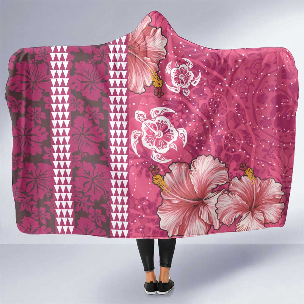 Pink Hibiscus Turle Hooded Blanket Hawaiian Style Tribal Tapa Pattern