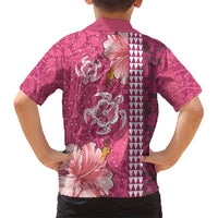 Pink Hibiscus Turle Kid Hawaiian Shirt Hawaiian Style Tribal Tapa Pattern