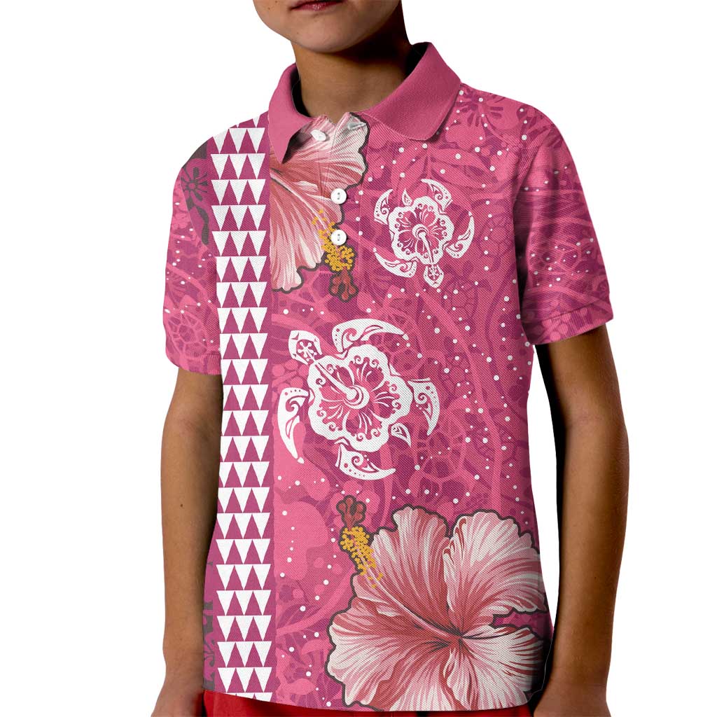Pink Hibiscus Turle Kid Polo Shirt Hawaiian Style Tribal Tapa Pattern