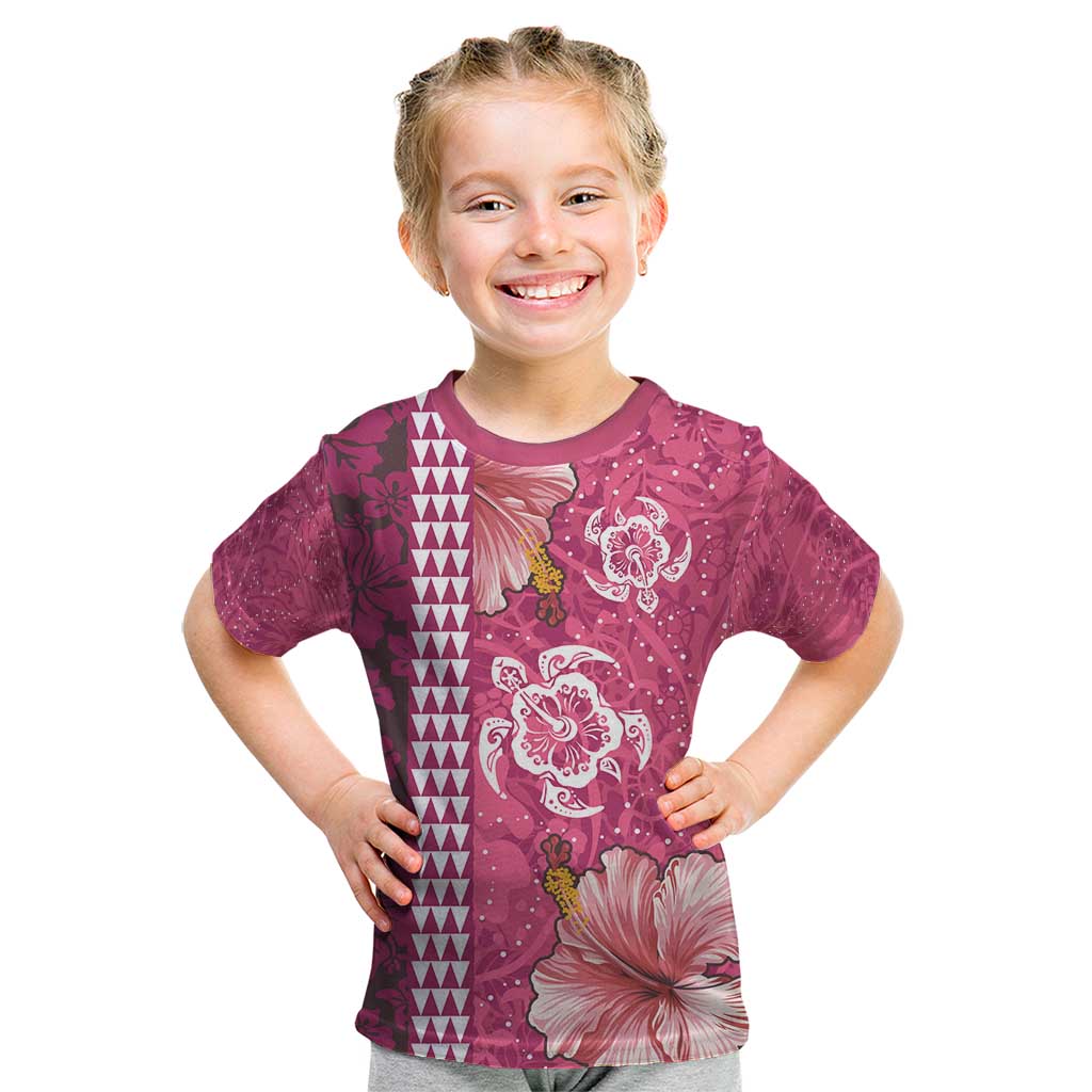 Pink Hibiscus Turle Kid T Shirt Hawaiian Style Tribal Tapa Pattern