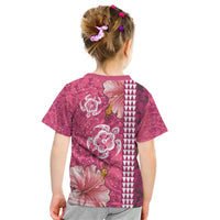 Pink Hibiscus Turle Kid T Shirt Hawaiian Style Tribal Tapa Pattern