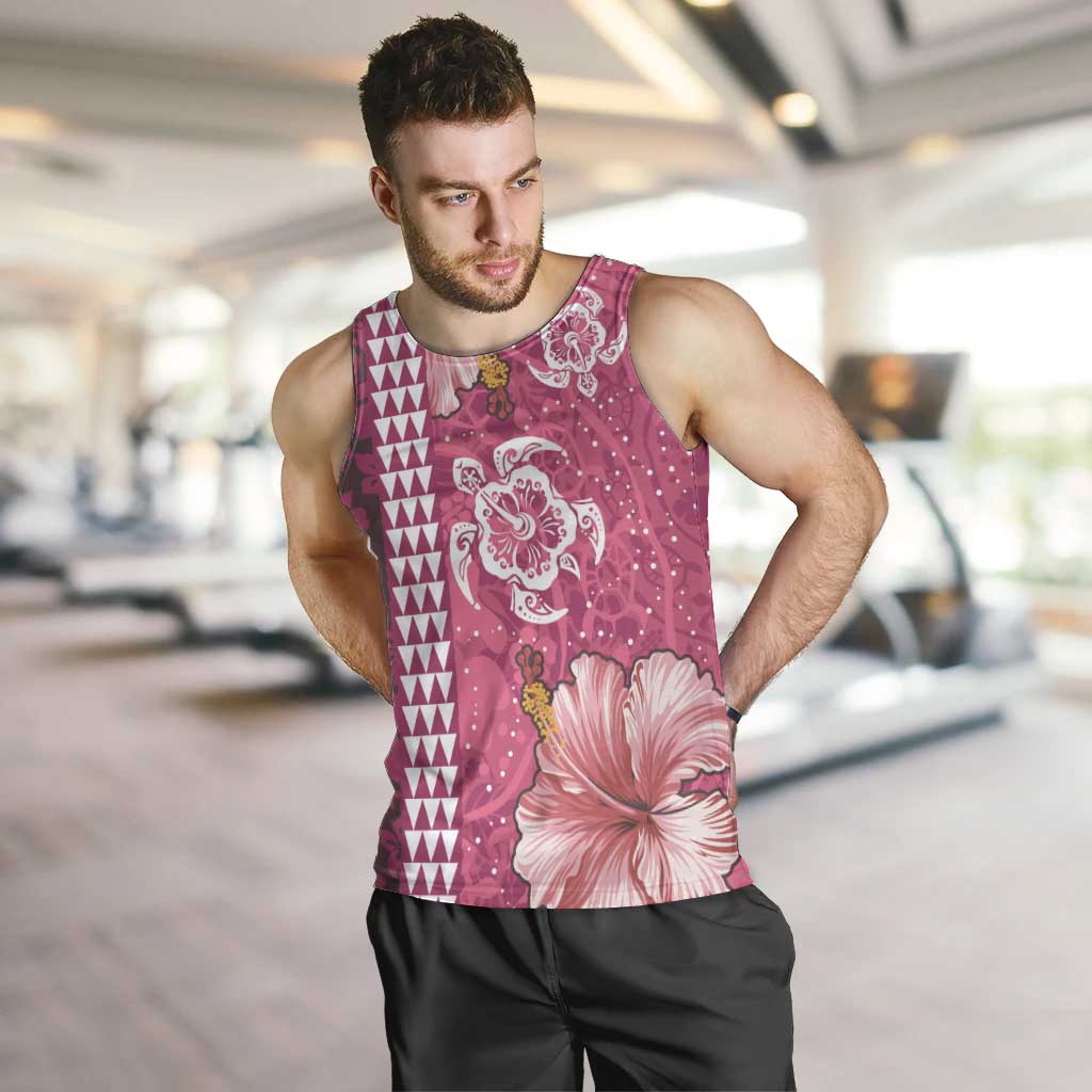 Pink Hibiscus Turle Men Tank Top Hawaiian Style Tribal Tapa Pattern