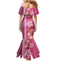 Pink Hibiscus Turle Mermaid Dress Hawaiian Style Tribal Tapa Pattern
