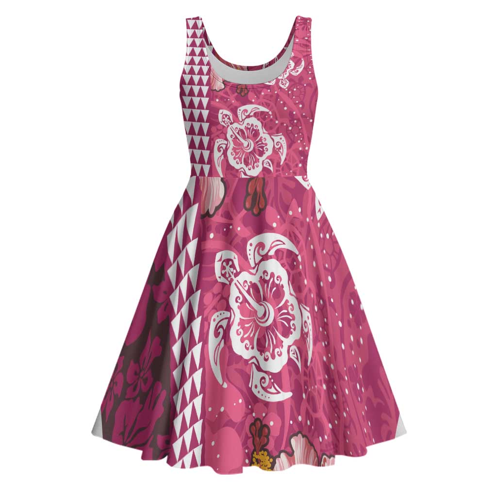 Pink Hibiscus Turle Midi Dress Hawaiian Style Tribal Tapa Pattern - Polynesian Pride